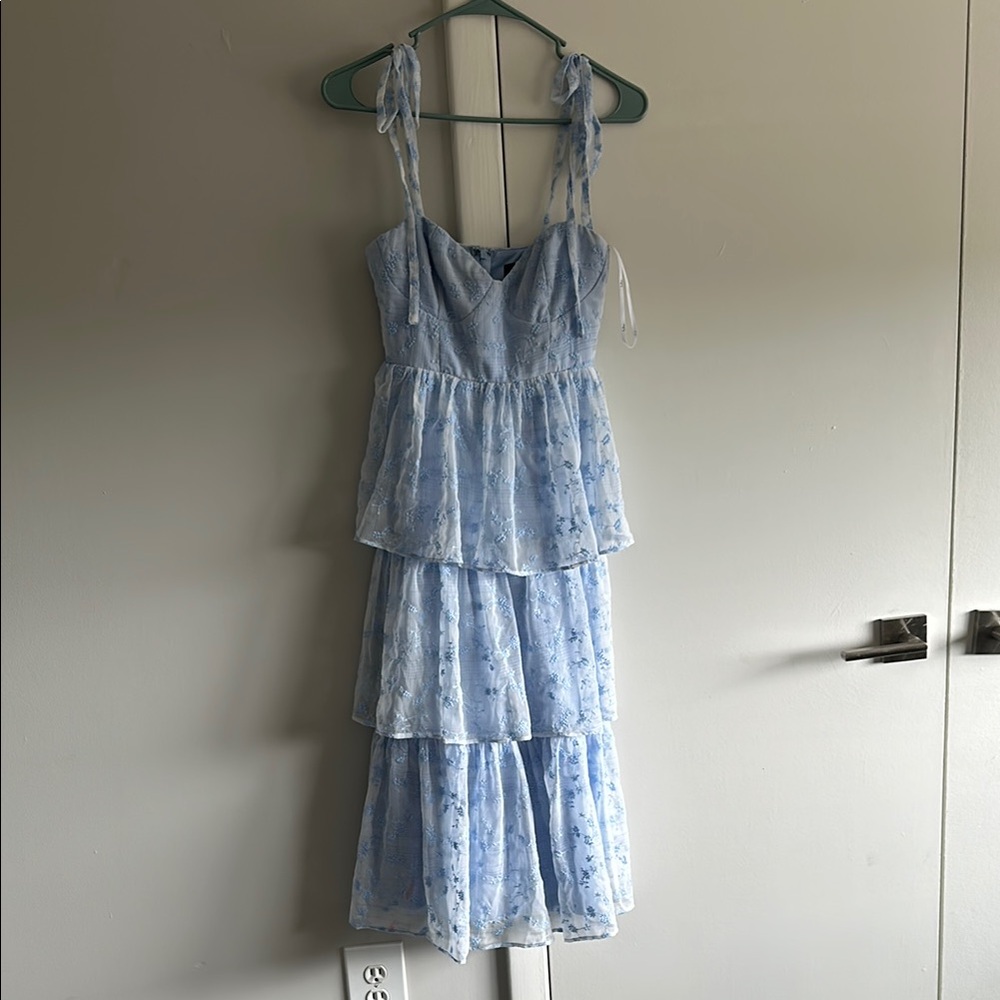 Lulus Floral Blue Tiered Dress